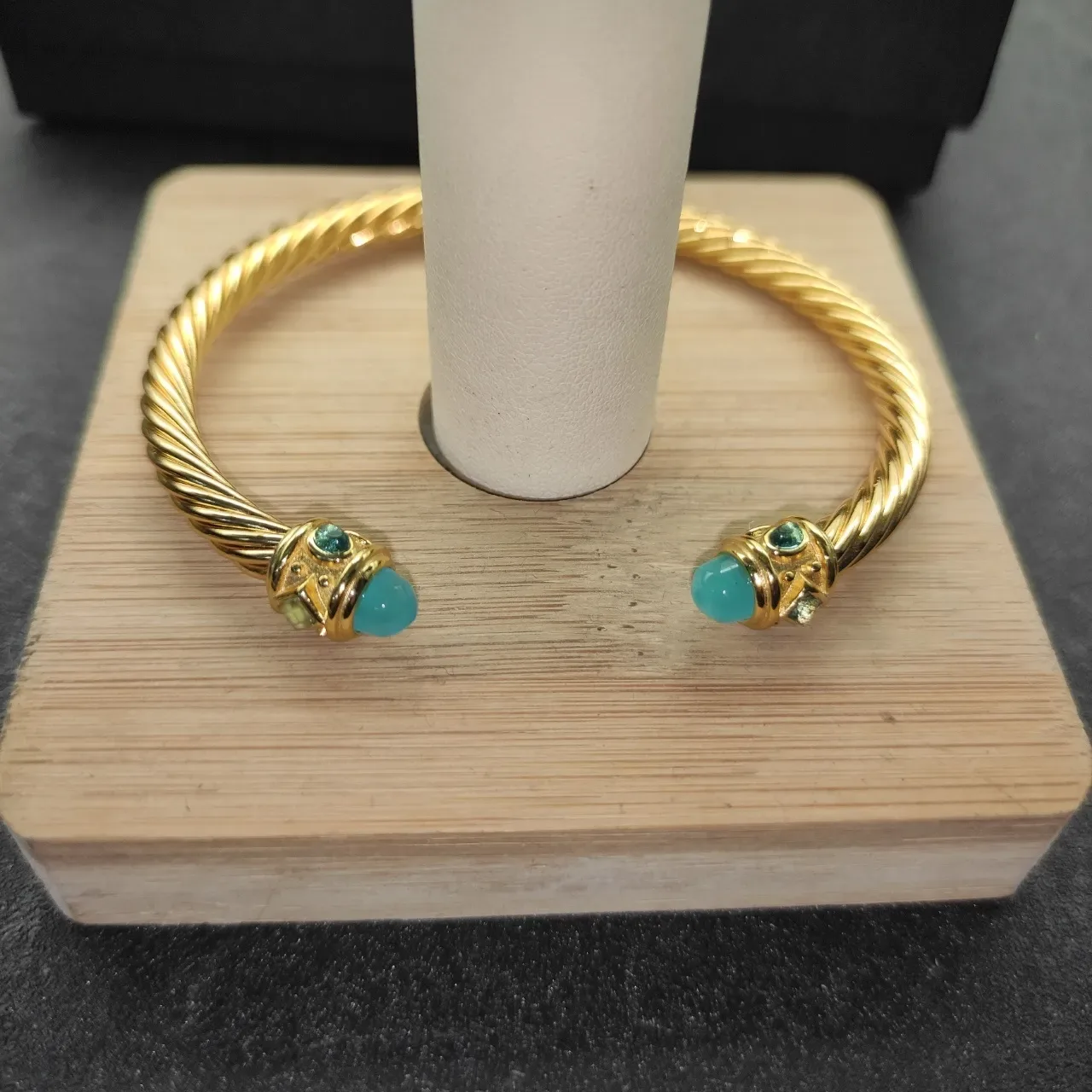 David Yurman Cable Classics Twisted Gold-Tone Aquamarine and Emerald Bracelet 7