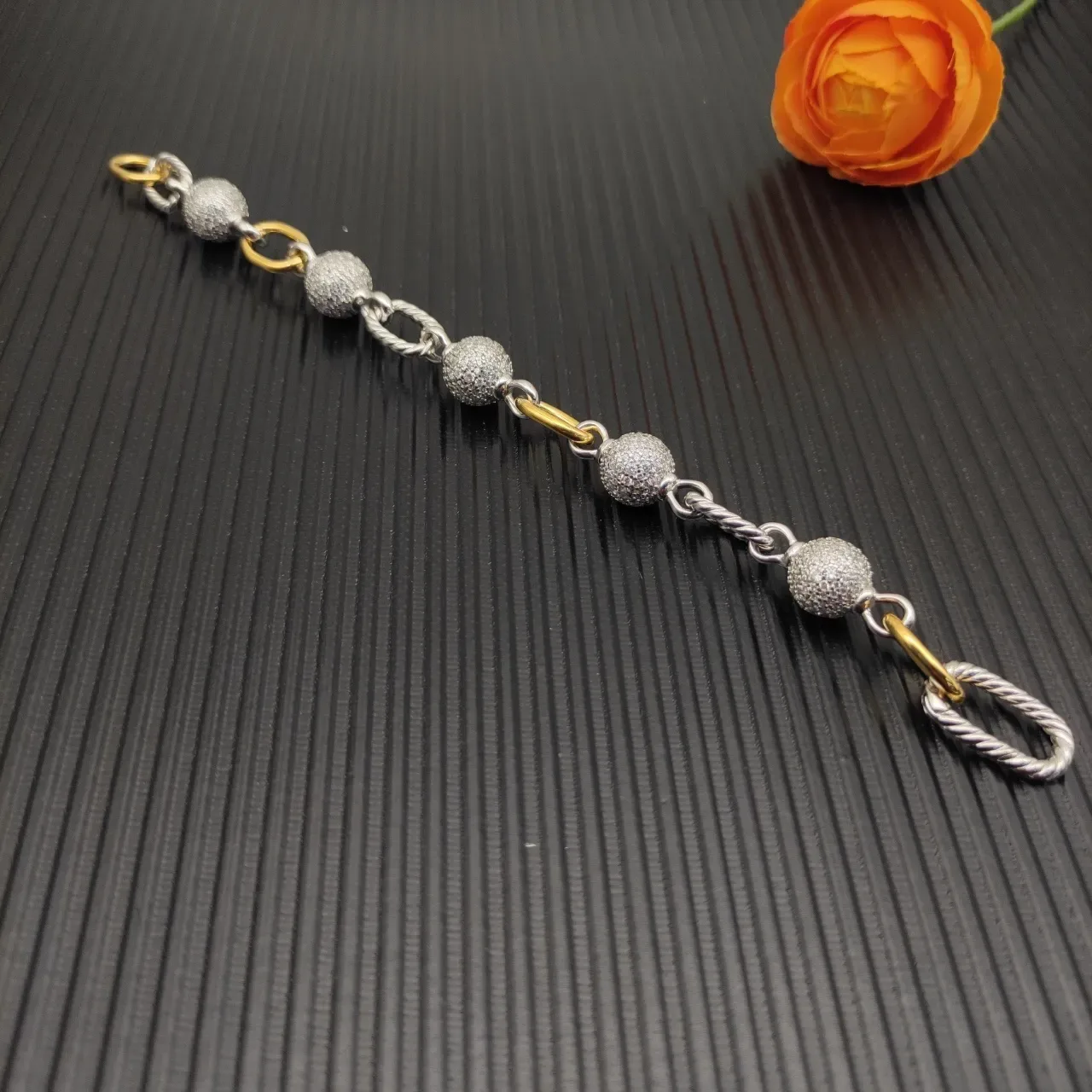 David Yurman Cable Classics Two-Tone Textured Sphere Bracelet 8