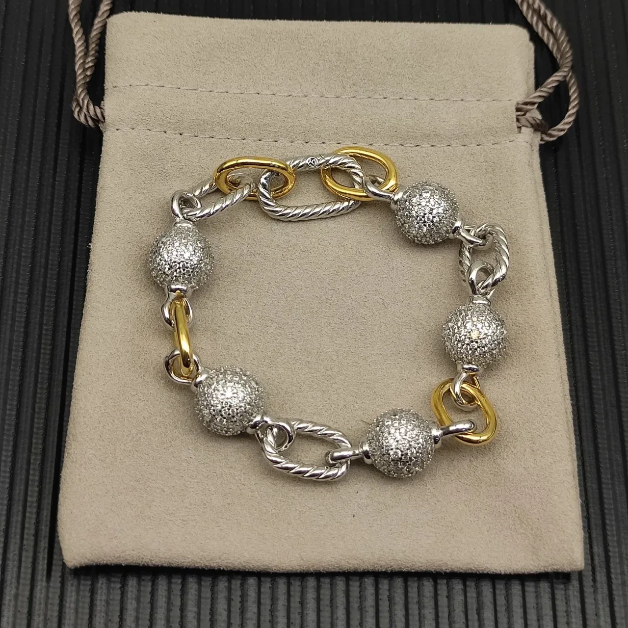 David Yurman Cable Classics Two-Tone Textured Sphere Bracelet 9
