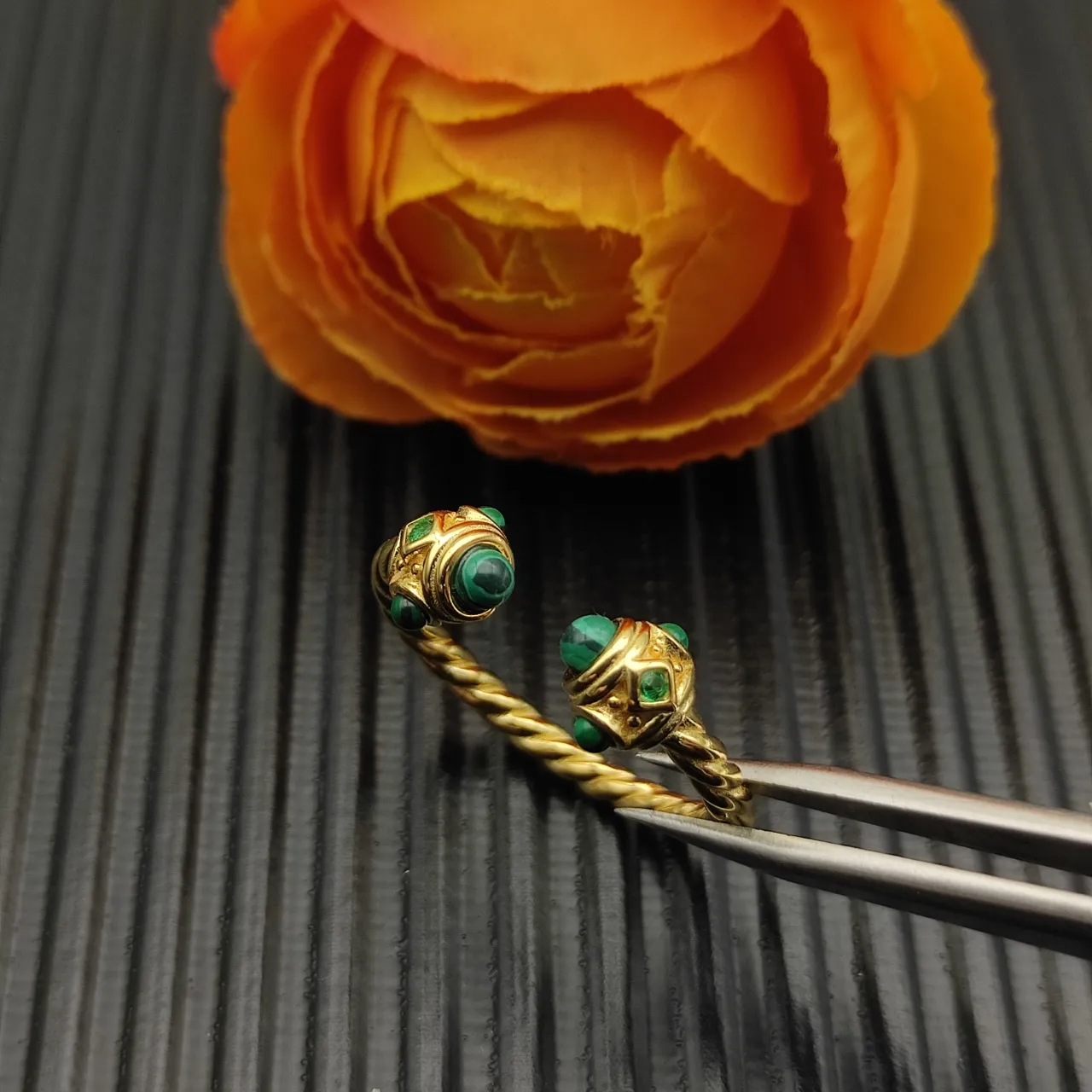David Yurman Cable Collection Twisted Gold and Malachite Open Ring 5