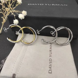 David Yurman كابل فضة ذهب ملتف أقراط حلقة مزدوجة