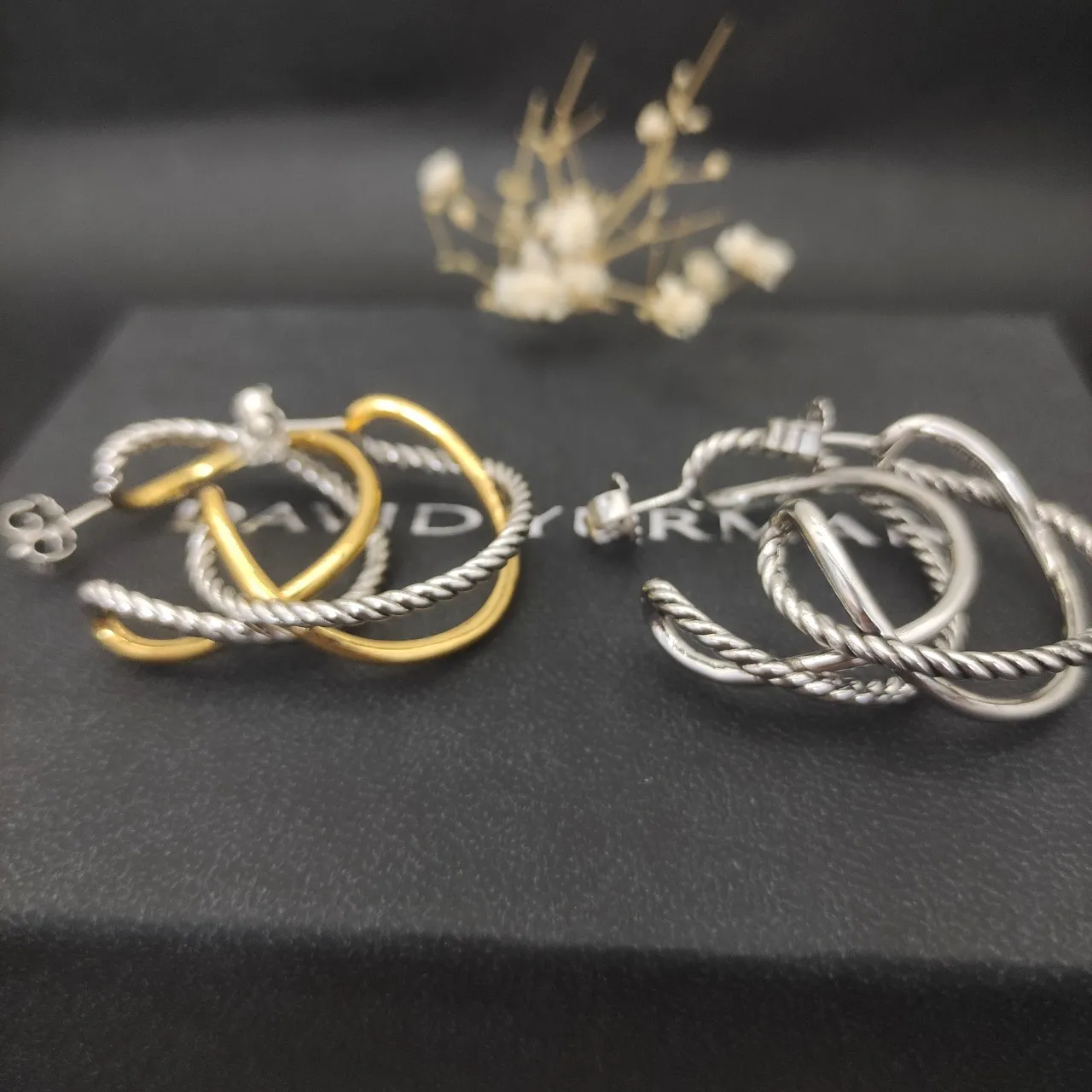 David Yurman Cable Silver Gold Twisted Double Hoop Earrings 9
