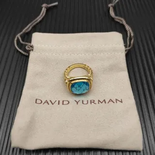David Yurman सोने की नीली ट्विस्टेड केबल कंधे कुशन कट पत्थर अंगूठी
