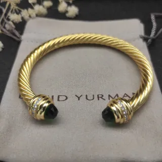 David Yurman Pulsera Dourada Verde Cabo Trenzado con Piedras Facetadas y Terminales