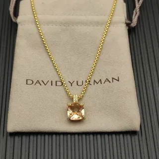 David Yurman Collier Chaîne Curb-Link Or Rose Gemme Facetée Coupe Coussin