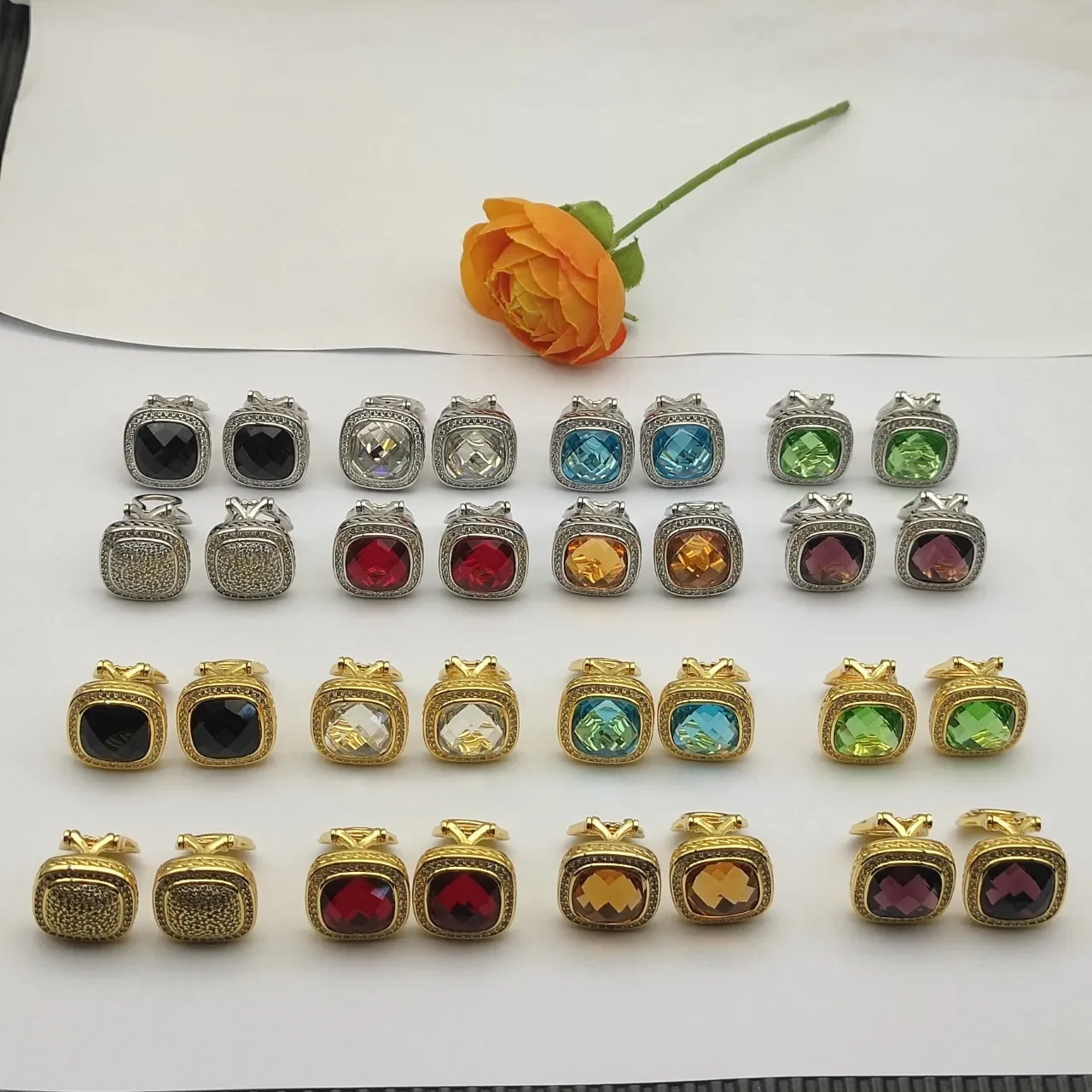 David Yurman Gold-Tone Green Cushion-Cut Pavé Halo Earrings 4