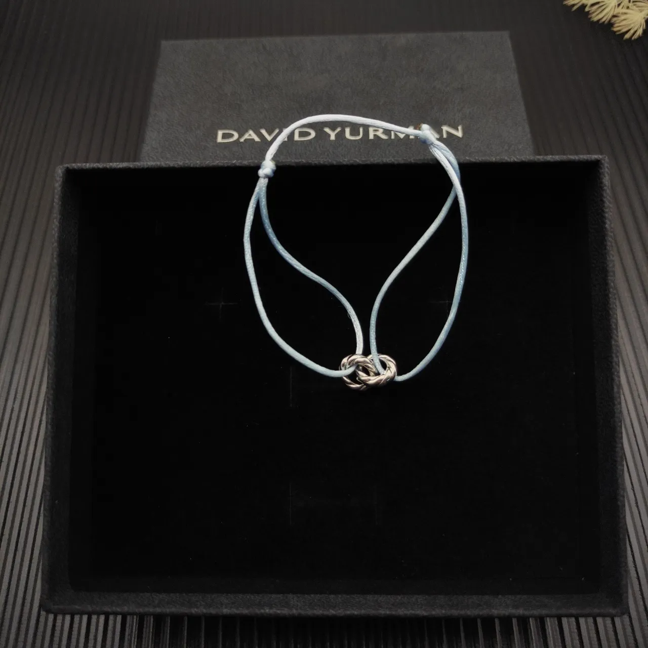 David Yurman Knot Charm Blue Silver Twisted Adjustable Cord Bracelet 6