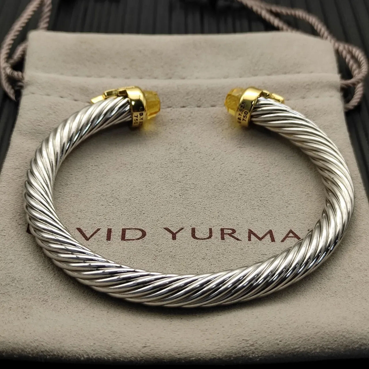David Yurman Silver Gold Twisted Cable Two-Tone Metal Bracelet 9