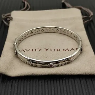David Yurman Pulsera Plata Roja Pulida Malla Abierta Interior