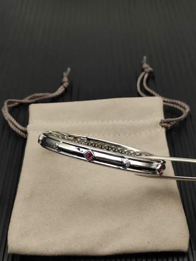 David Yurman Silver Red Polished Openwork Lattice Interior Bracelet 9