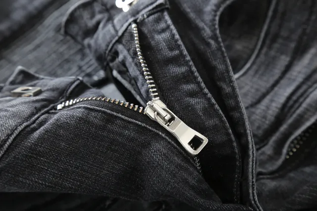 Distressed Black Motorcycle-Style Jeans 8