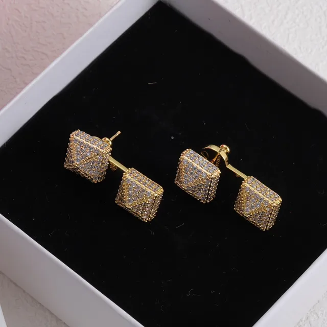Double Square Pavé X-Pattern Crystal Earrings 2