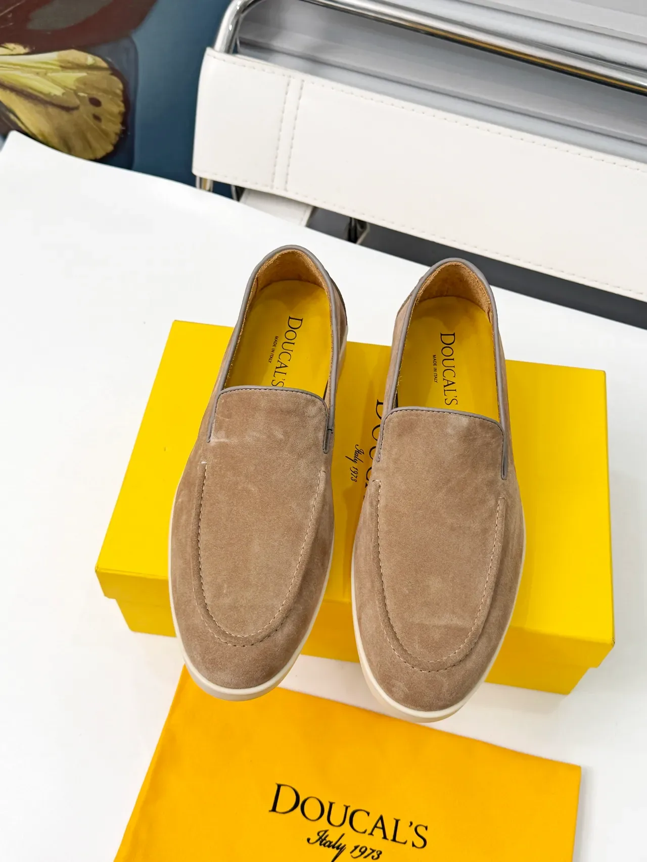 DOUCAI'S Brown Beige Suede Upper Contrast Piping Loafer 5