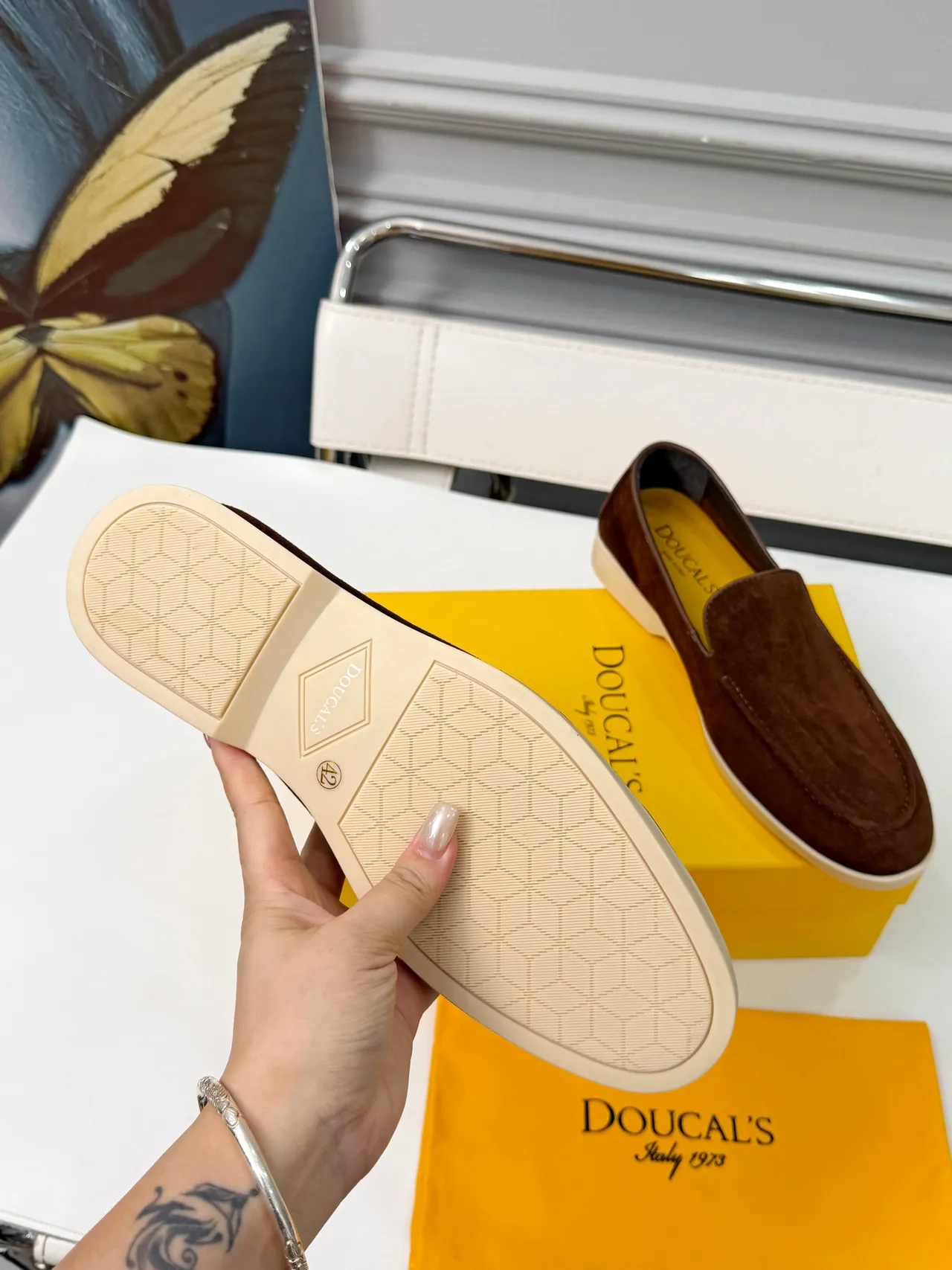 DOUCAL'S بني أصفر سويدي علوي slip-on كونستركشن لوفر 2