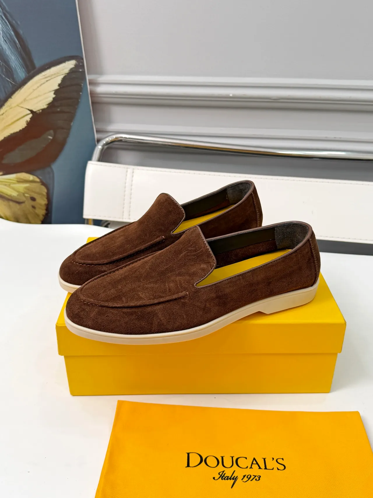 DOUCAL'S بني أصفر سويدي علوي slip-on كونستركشن لوفر 4