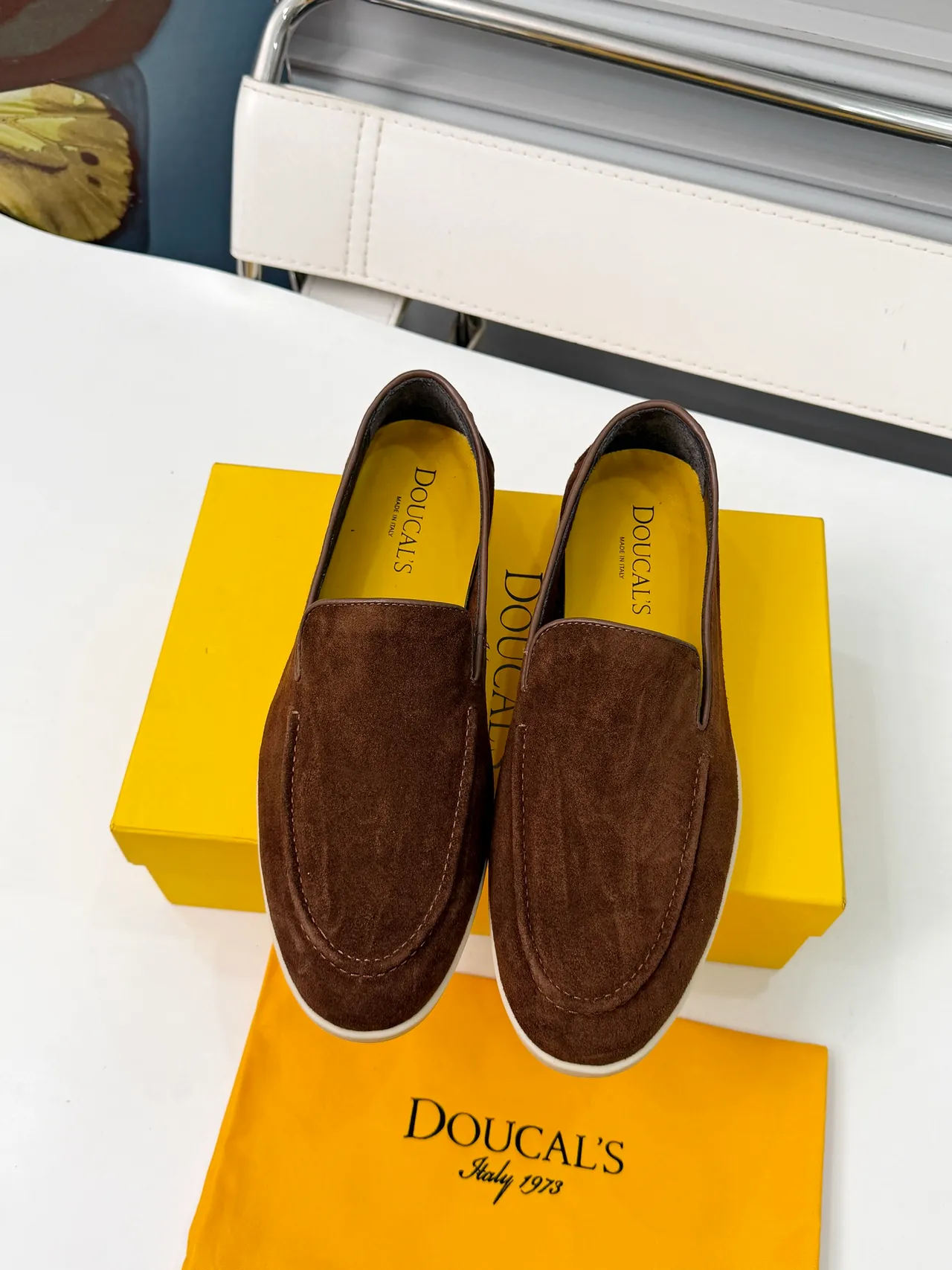 DOUCAL'S بني أصفر سويدي علوي slip-on كونستركشن لوفر 5