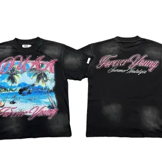 DUAA Camiseta oversized negra lavada con estampado gráfico