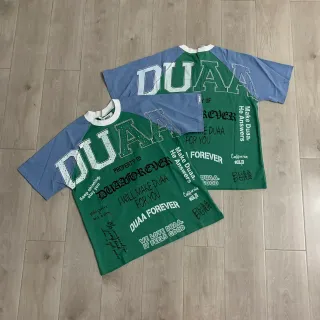 DUAA Raglan Sleeve Oversized Graphic Print Green and Blue T-Shirt