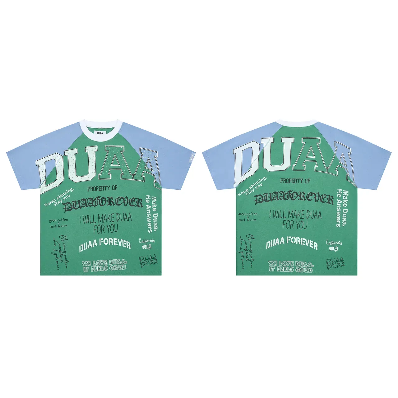 DUAA Raglan Sleeve Oversized Graphic Print Green and Blue T-Shirt 2