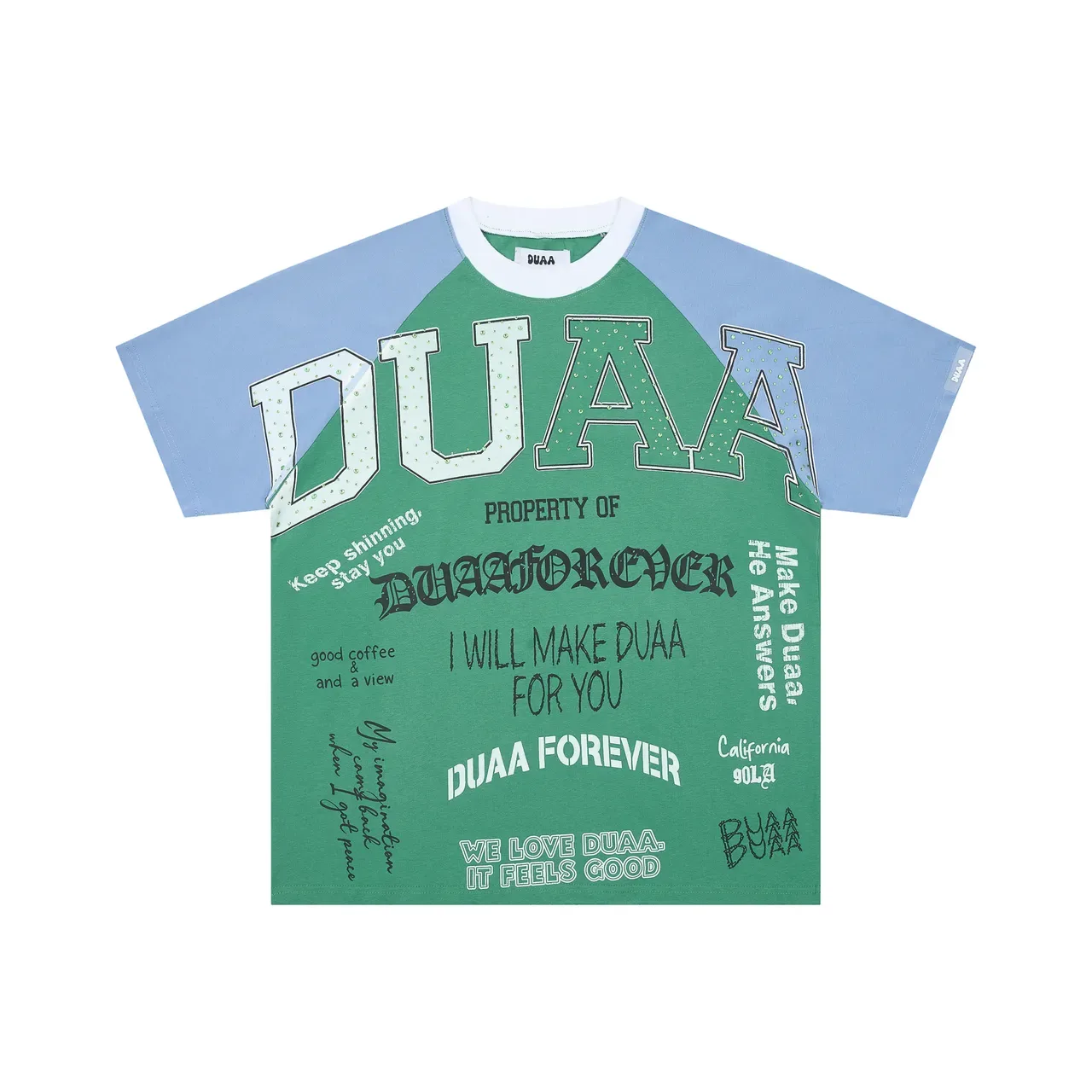 DUAA Raglan Sleeve Oversized Graphic Print Green and Blue T-Shirt 3