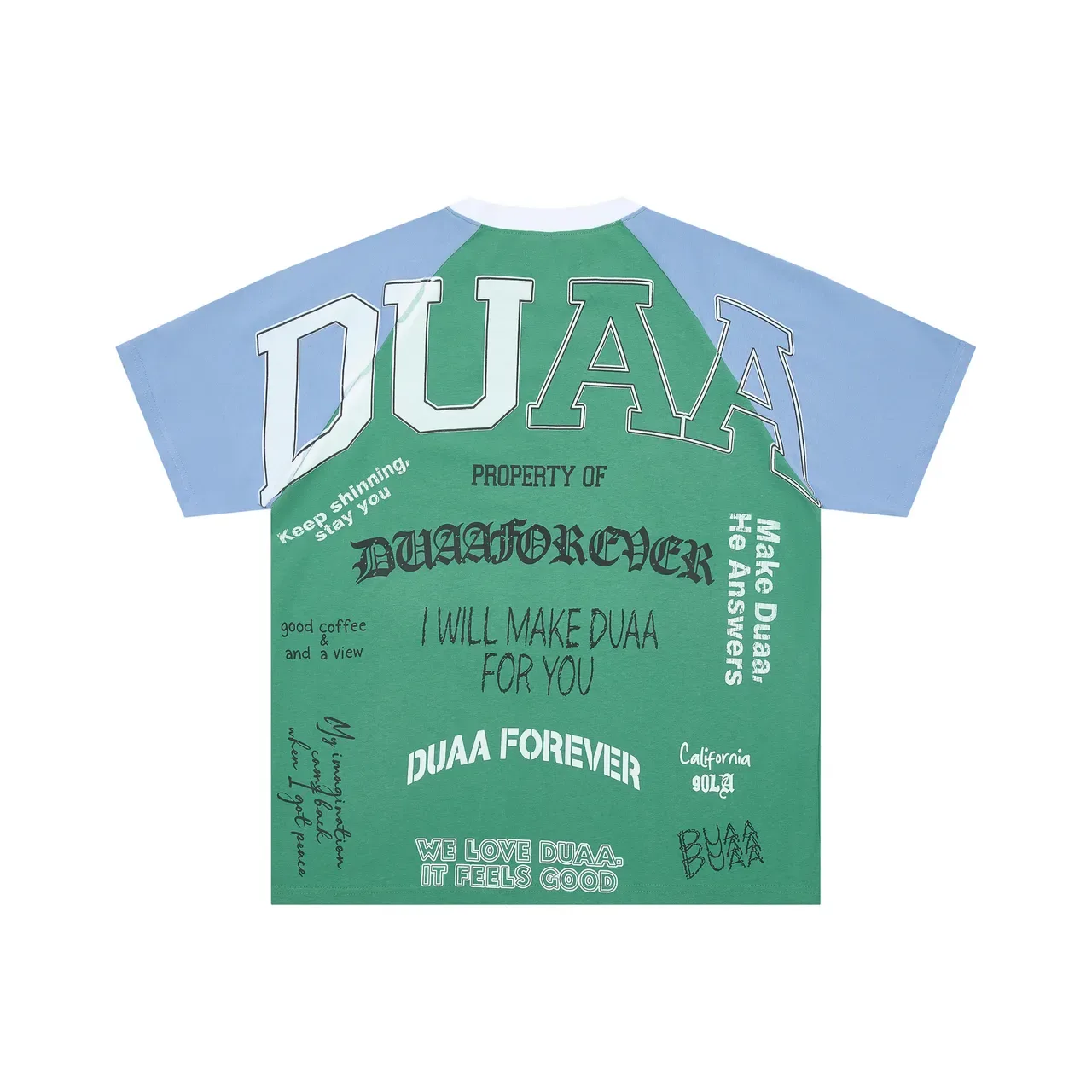 DUAA Raglan Sleeve Oversized Graphic Print Green and Blue T-Shirt 4