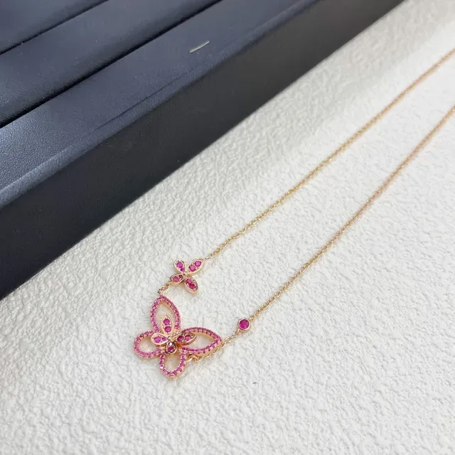 Collier Papillons Doubles Pavé Gemstone Rose Gold-Tone 3