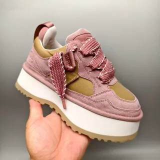Dusty Pink and Olive Platform Suede Sneaker