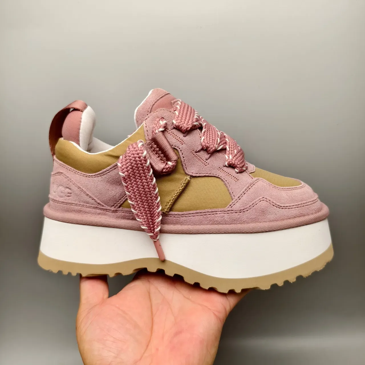 Dusty Pink and Olive Platform Suede Sneaker 2
