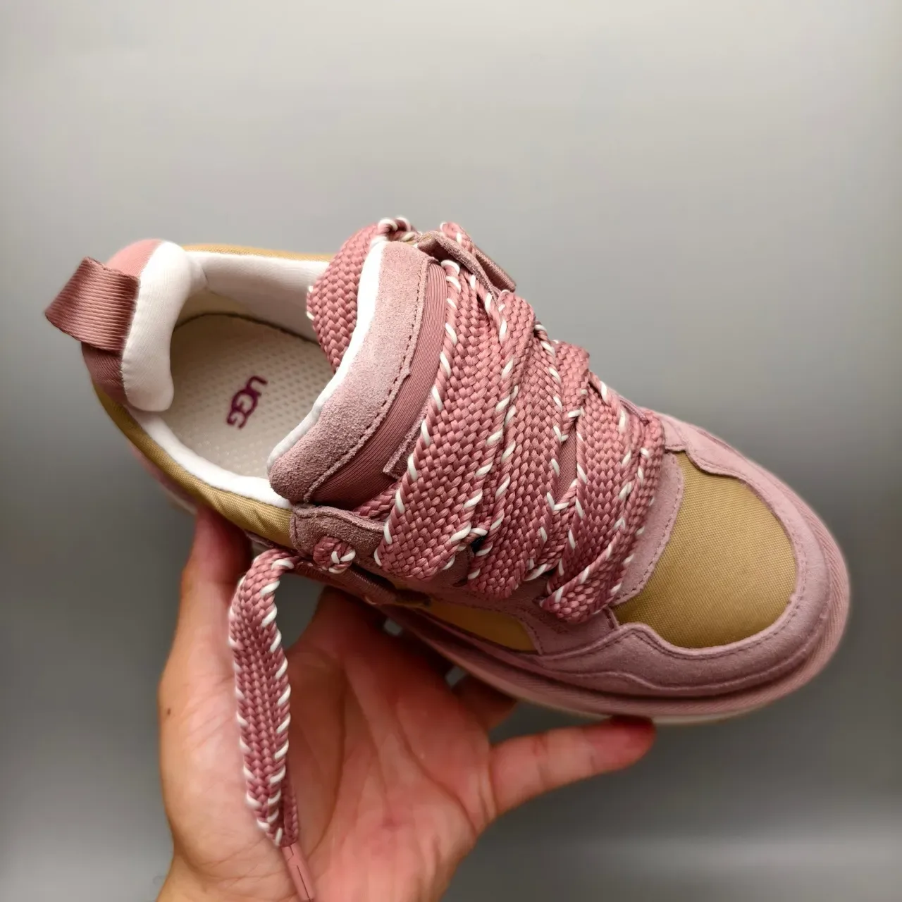 Dusty Pink and Olive Platform Suede Sneaker 3