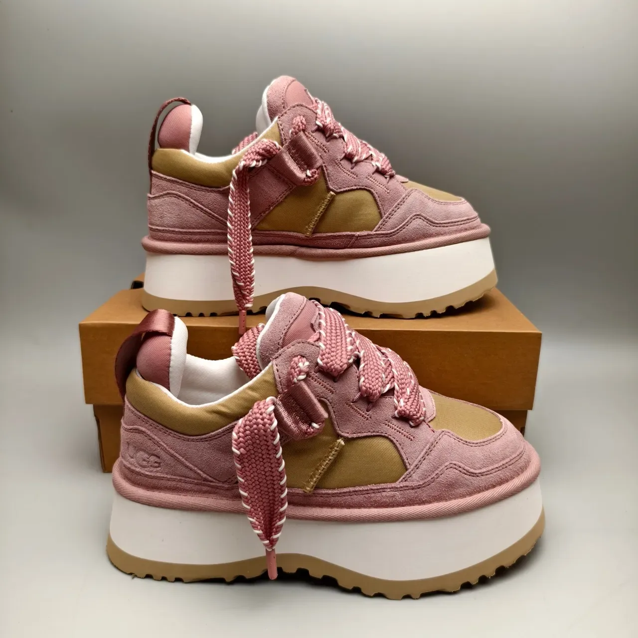 Dusty Pink and Olive Platform Suede Sneaker 5