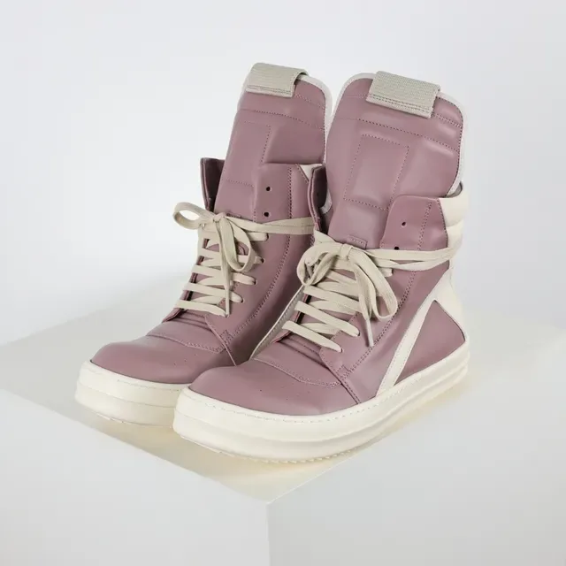 Dusty Pink Leather High-Top Platform Sneakers 2