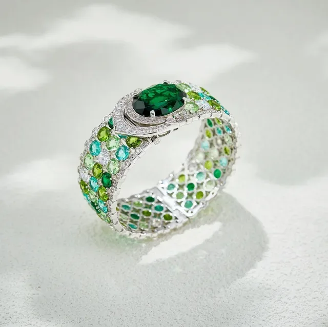 Emerald and Multi-Gem Pavé Bracelet 4