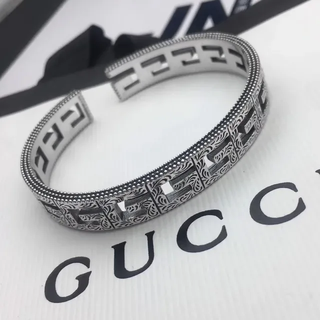 Engraved Greek Key Filigree Cuff Bracelet 3