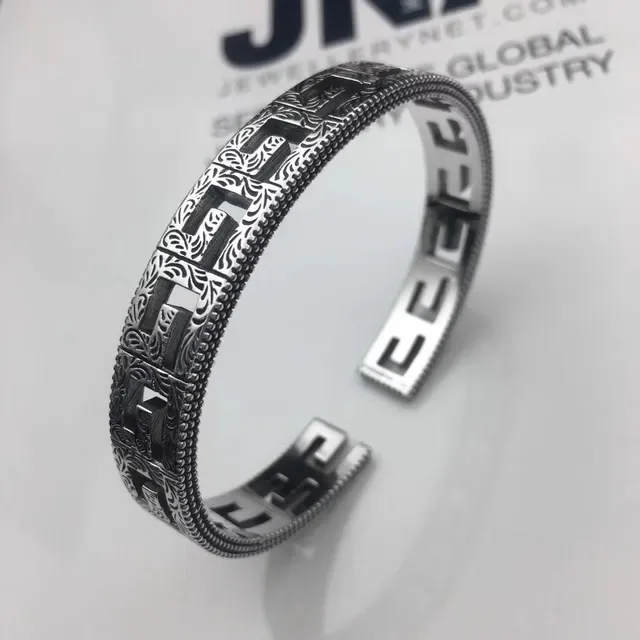 Engraved Greek Key Filigree Cuff Bracelet 7