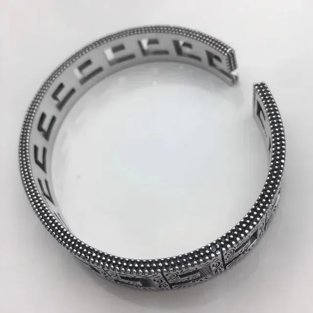 Engraved Greek Key Filigree Cuff Bracelet 8