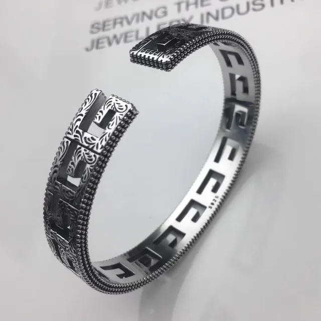Engraved Greek Key Filigree Cuff Bracelet 9