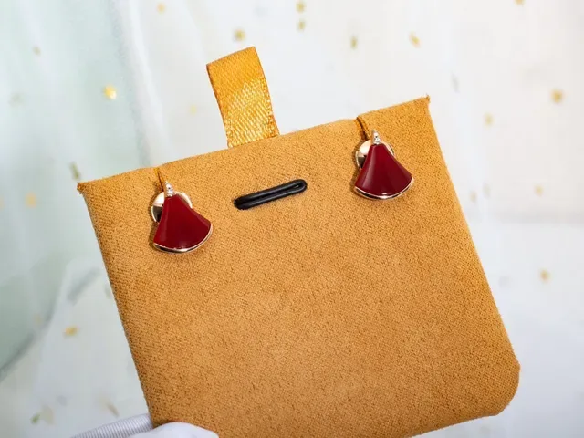 Fan-Shaped Red Enamel Gold-Tone Stud Earrings 4