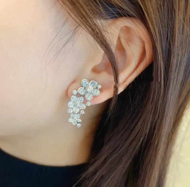 Floral Cluster Pavé-Set Stone Earrings 9