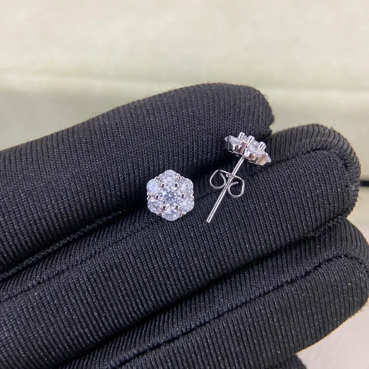 Flower-Shaped Cluster Stone Prong-Set Two-Tone Stud Earrings 2