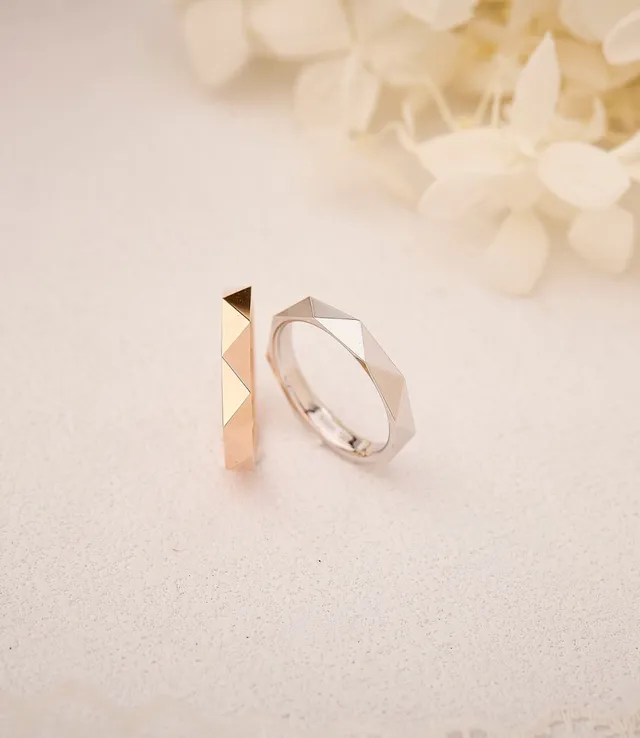 Geometric Faceted Polished Silver Ring 7