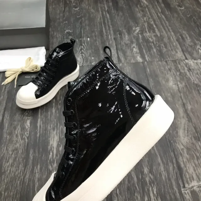 Glossy Black and White High-Top Platform Sneakers 5