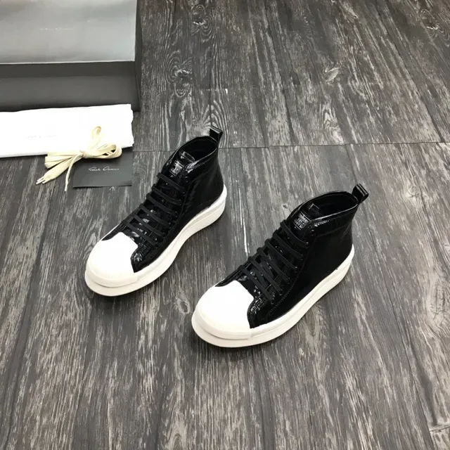 Glossy Black and White High-Top Platform Sneakers 8