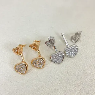 أقراط Stud Pavé Crystal مزدوجة القلب بلون ذهبي وفضي