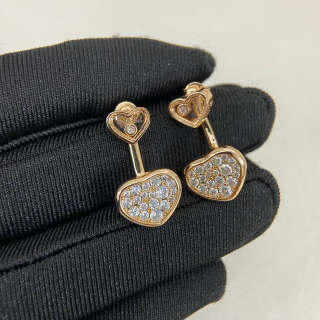 Brincos Stud duplo coração Pavé Crystal tom dourado e prata 6