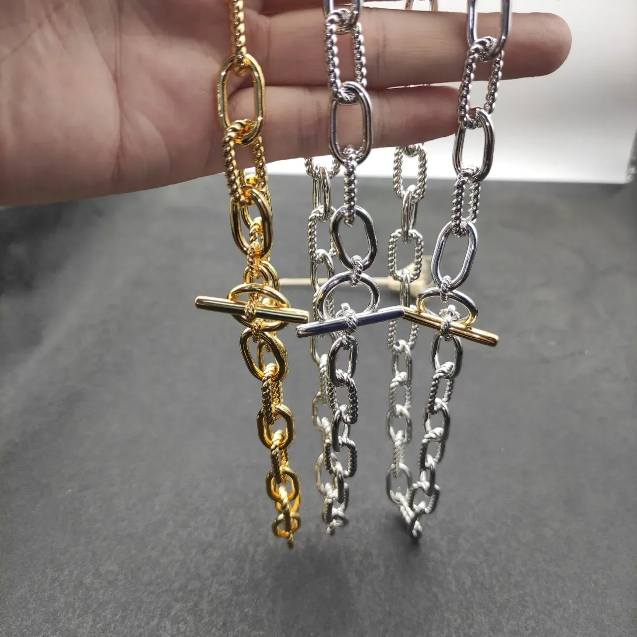 Gold and Silver Tone Twisted Rope Link Toggle Clasp Bracelets 8
