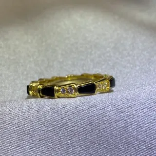 Gold Black Segmented Band Rectangular Inlays Ring