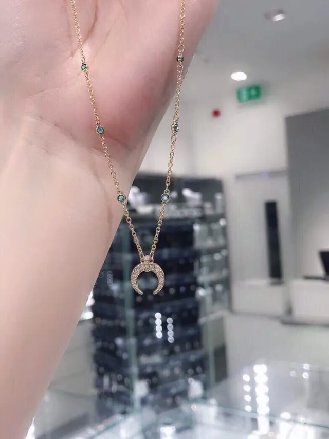 Gold Blue Chain Crescent Moon Pendant Bracelet 6