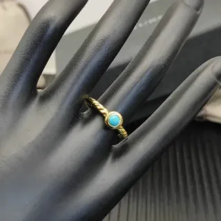 Gold Blue Twisted Rope Band Cabochon Turquoise Stone Ring