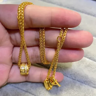Collier en or à chaîne de maillons de blé tressée cylindrique pavé-set