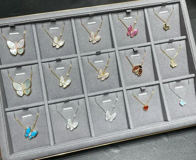 Gold Multicolor Butterfly Motif Pavé-Set Stones Necklace 1